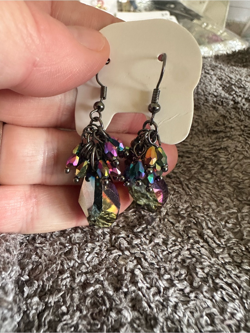 Source Unknown Iridescent Multicolor Crystal Cluster Dangle Earrings